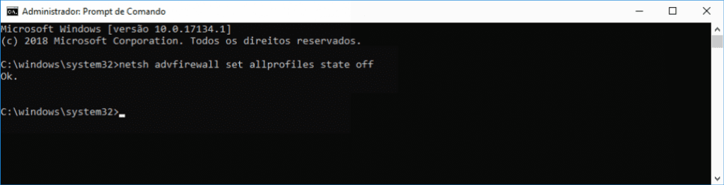 Desativar Firewall Windows 10 command line